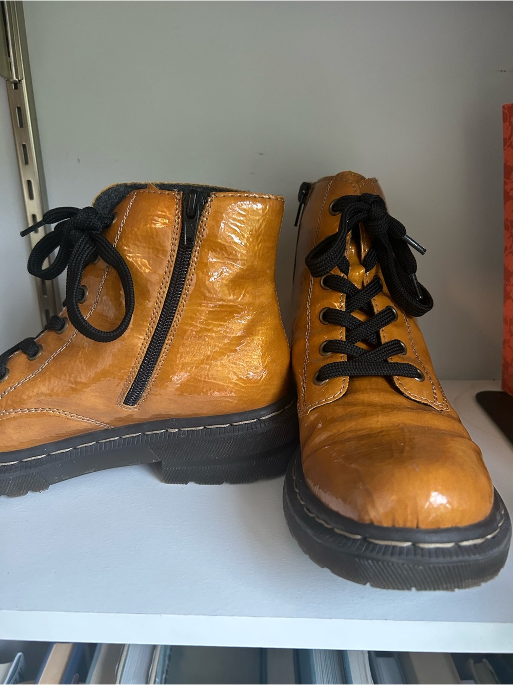 Rieker Amber Leather Lace-Up Ankle Boots with Black Sole - Picture 5 of 7